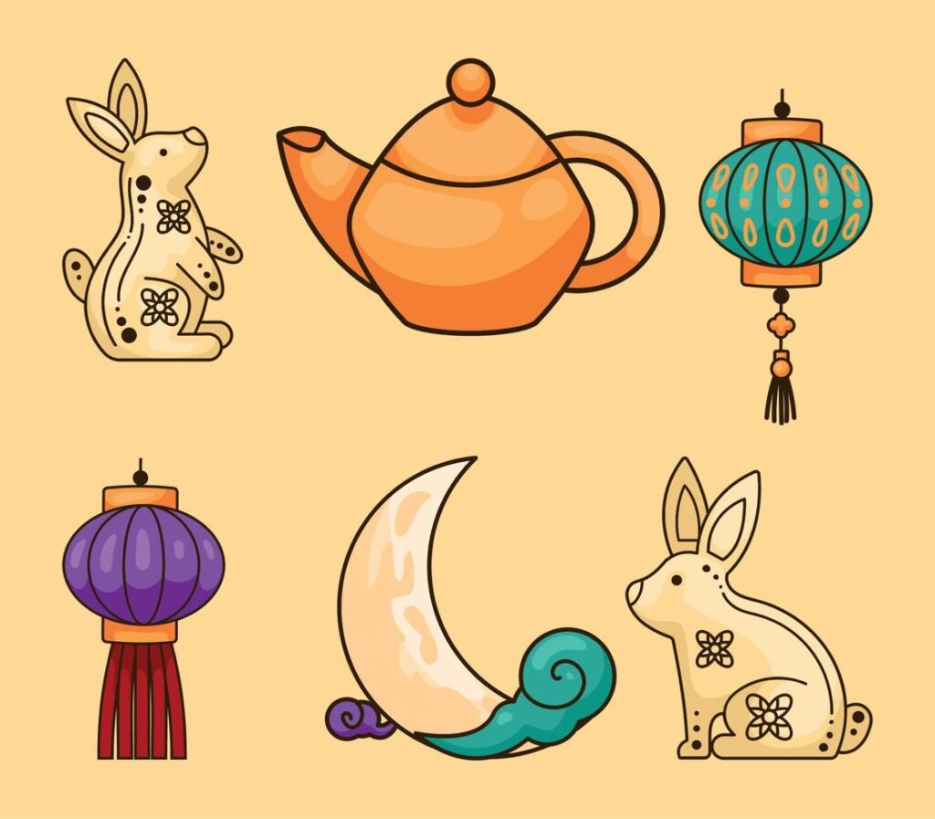 six chinese moon festival icons Stock Free