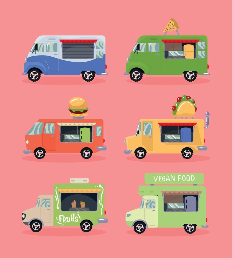 six food trucks icons Stock Free