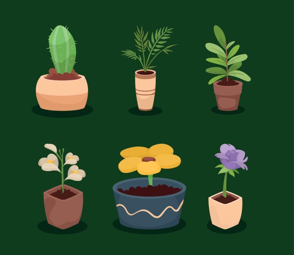 six houseplants decorative icons Stock Free