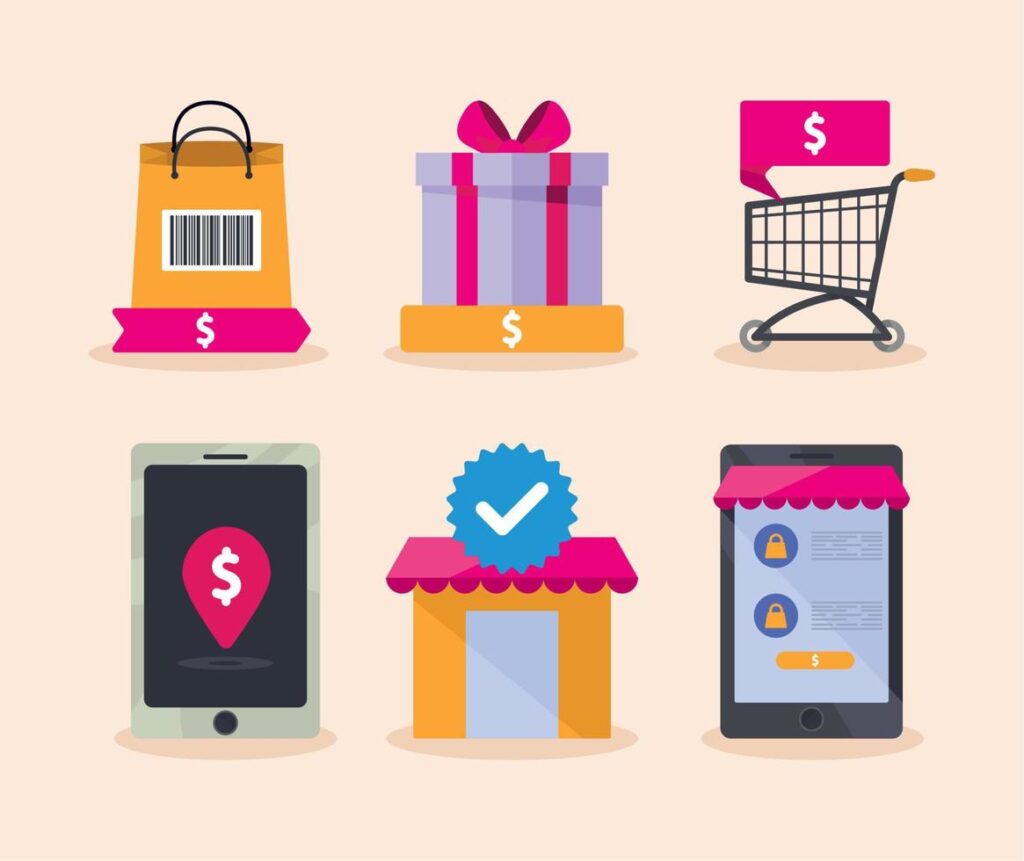 six online shopping icons Stock Free