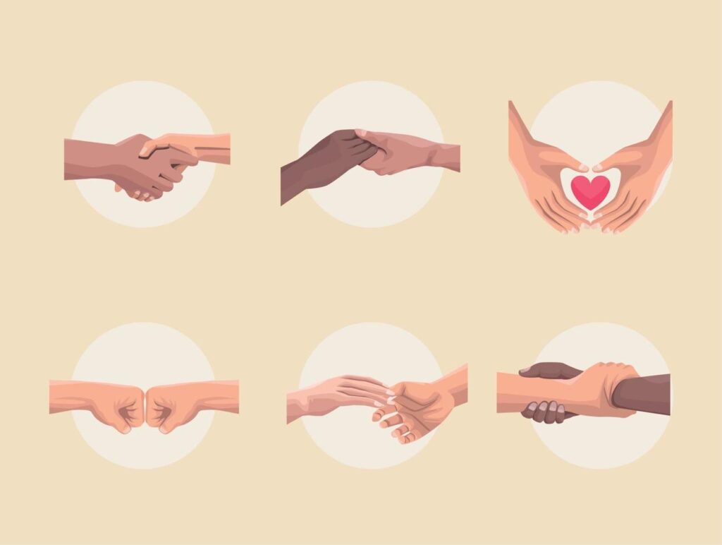 six solidarity hands icons Stock Free