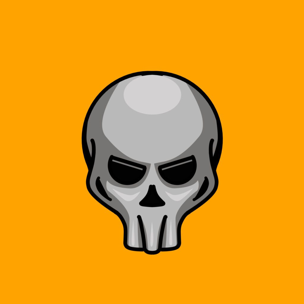 Skull logo, icon or illustration, vector of skeleton. Mascot design wallpaper with grey background on Halloween festival Free Vector