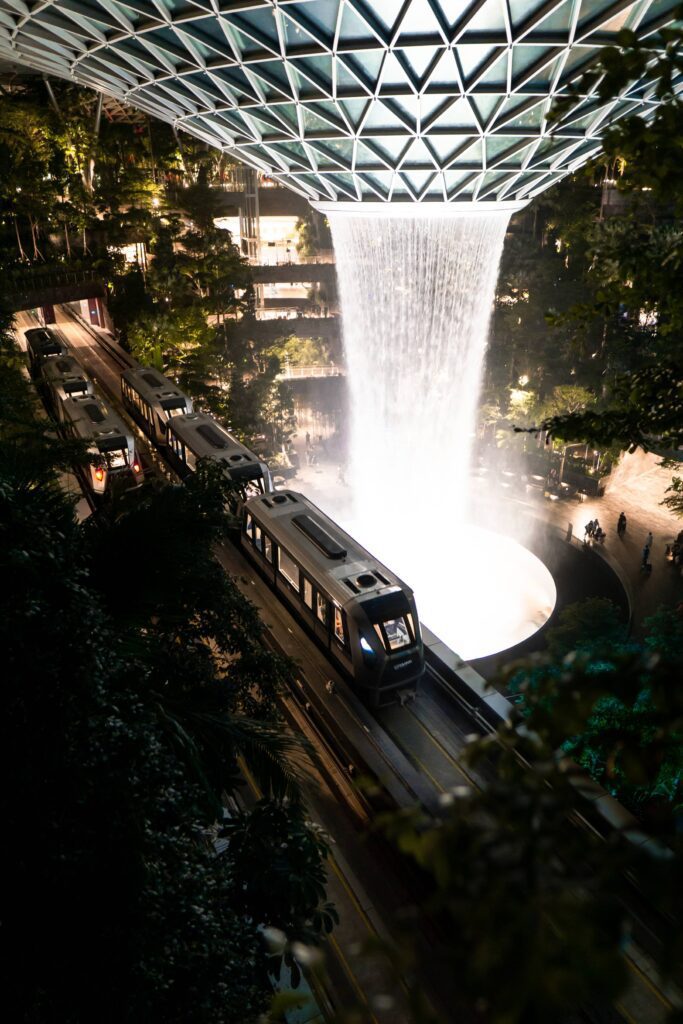 Sky Train and The Rain Vortex in Singapore Jewel Changi Airport Free Photo