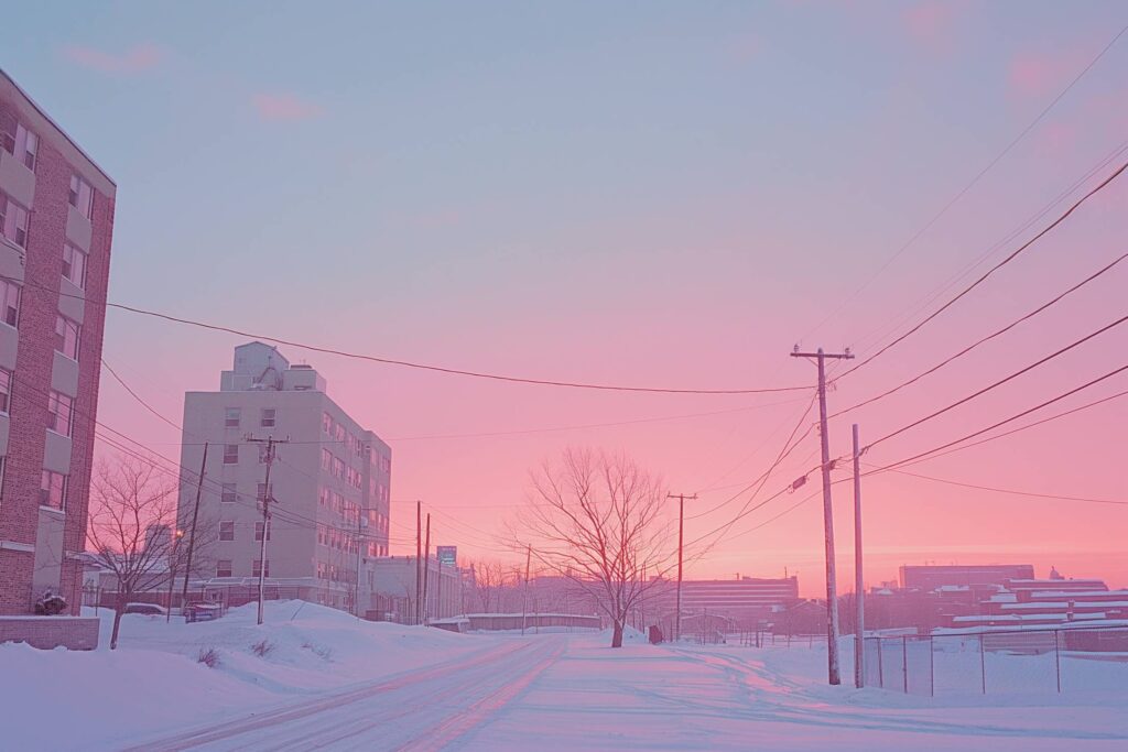 Slavic Beauty: Eastern Europe Town Covered in Snow After Sunset Stock Free