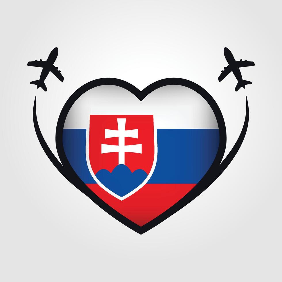 Slovakia Travel Heart Flag With Airplane Icons Stock Free