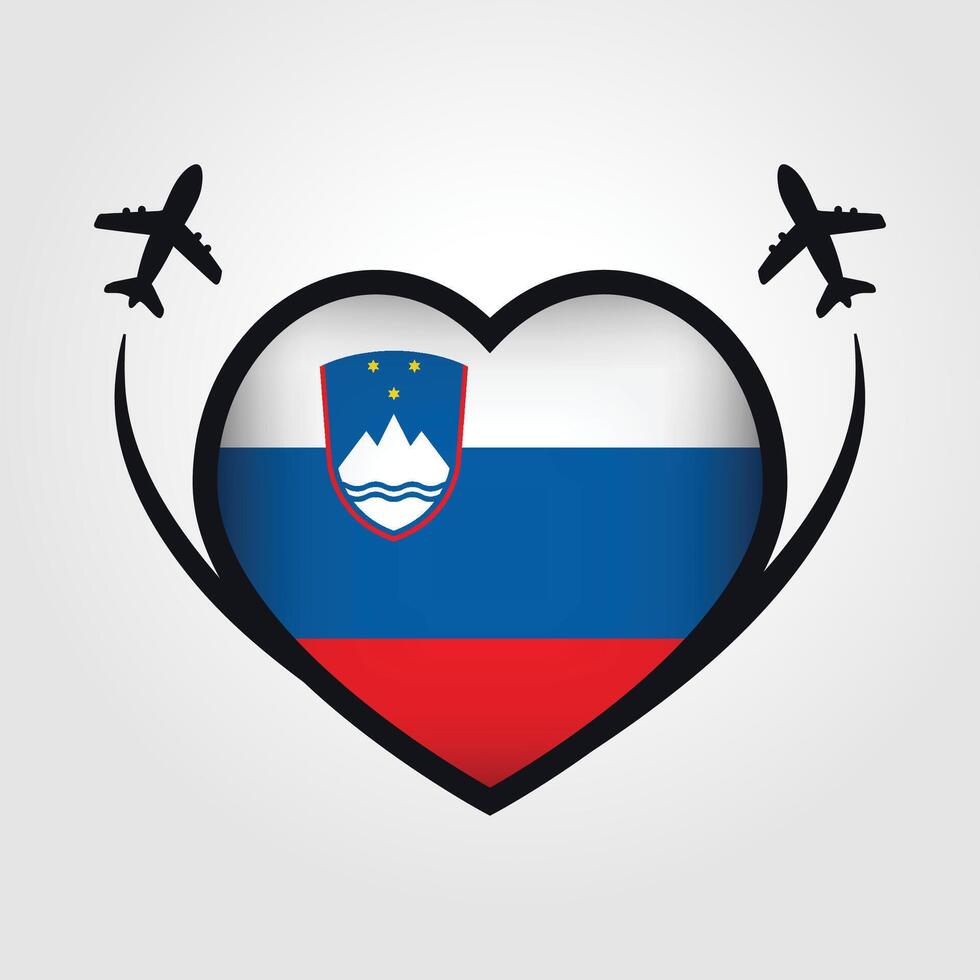 Slovenia Travel Heart Flag With Airplane Icons Stock Free