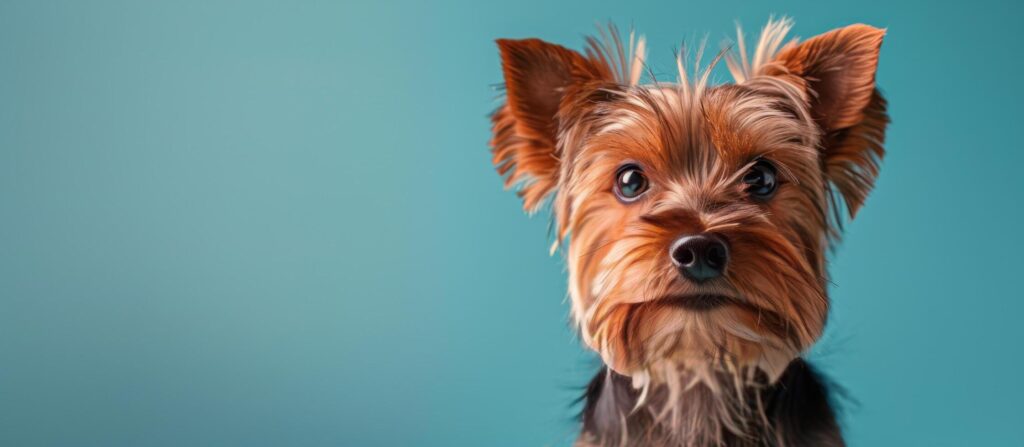 Small Brown Dog With Long Hair on Blue Background Stock Free