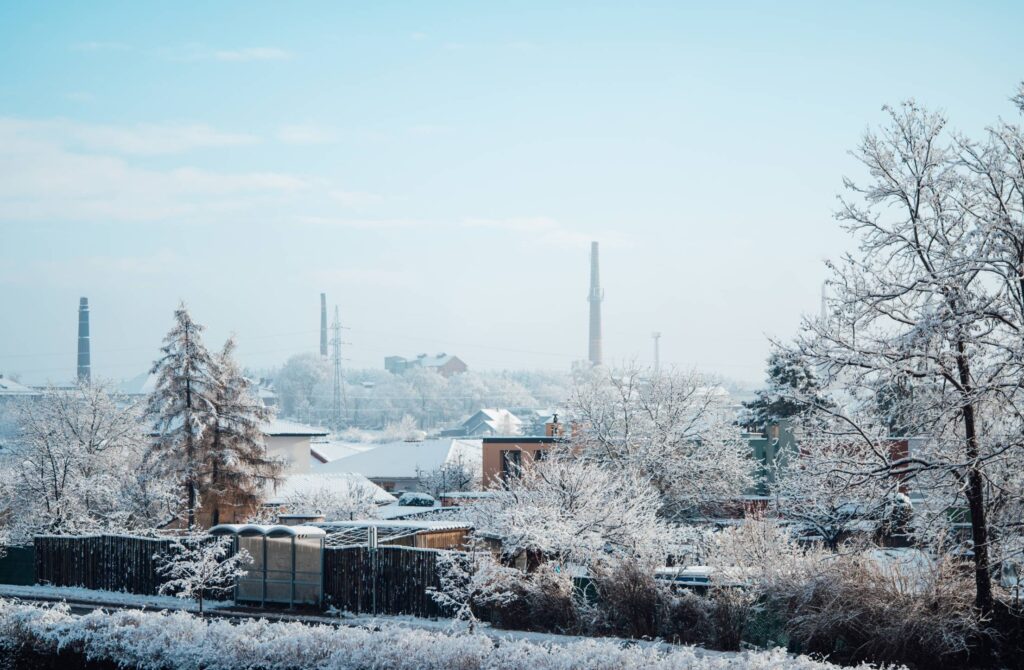 Small City Houses Covered in Snow Free Photo