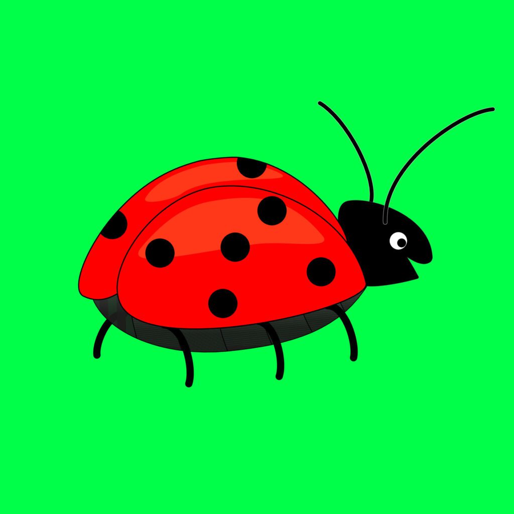 Smiling cute ladybug on a green background. Vector illustration Free Vector