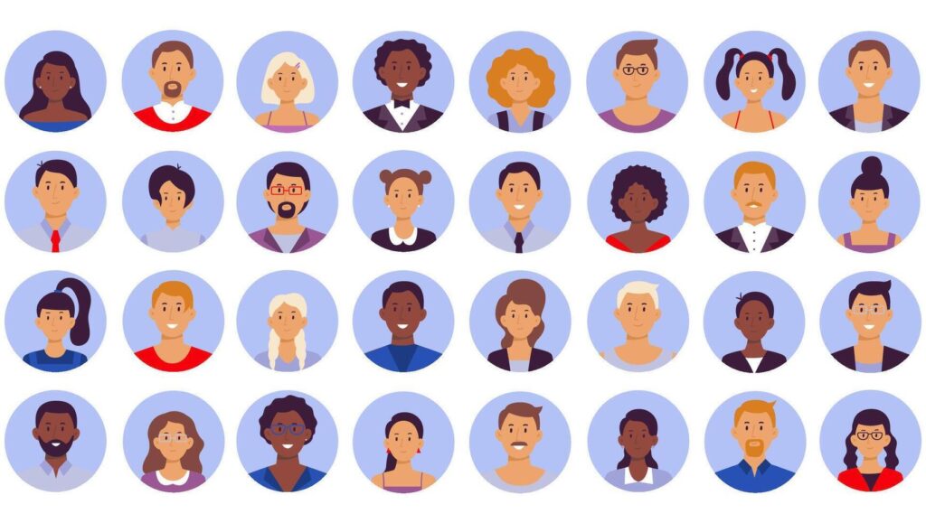 Smiling human circle portrait, female and male person round avatars icon illustration collection. People avatar Stock Free