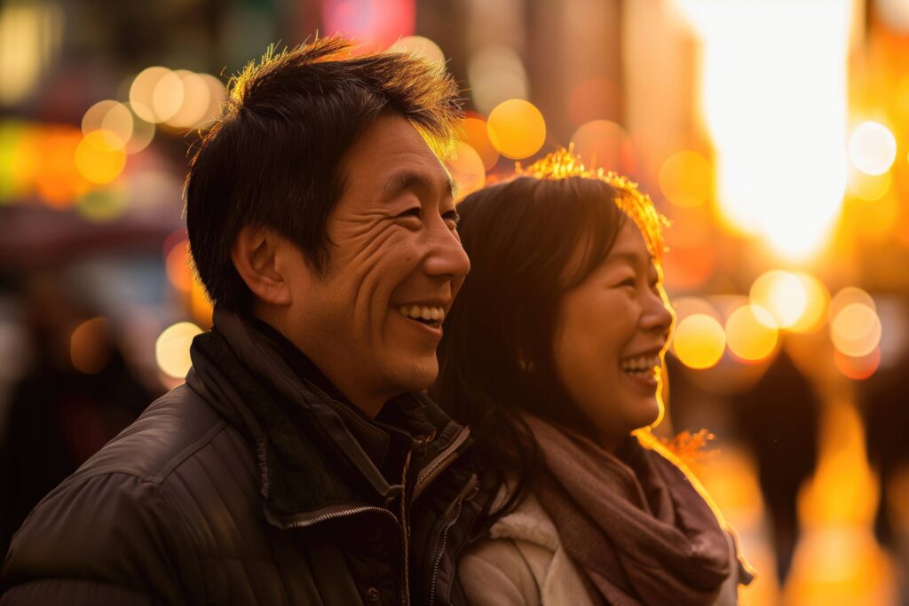 Smiling Japanese Tourist Couple in NYC Free Photo