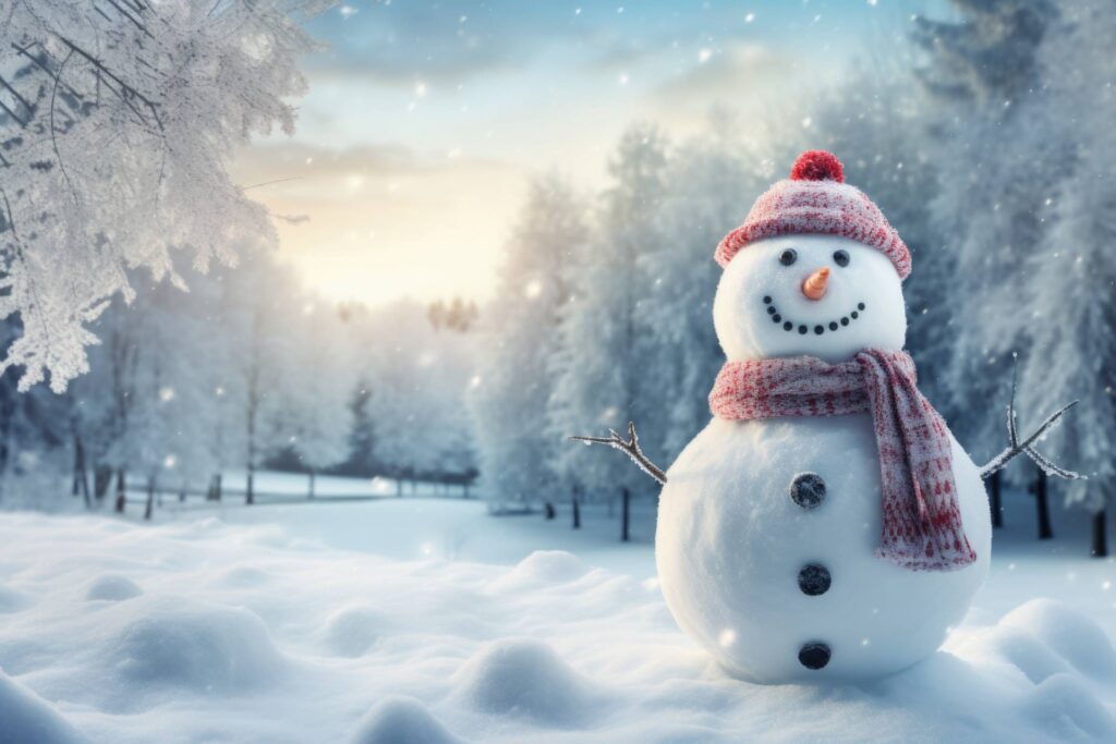 Smiling Snowman in Winter Scenery Stock Free