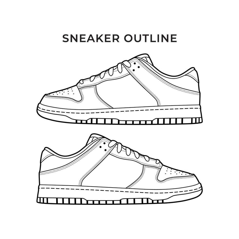 Sneakers shoe white and black color with outline. Sneaker side view flat design concept. Icon logo illustration. Stock Free