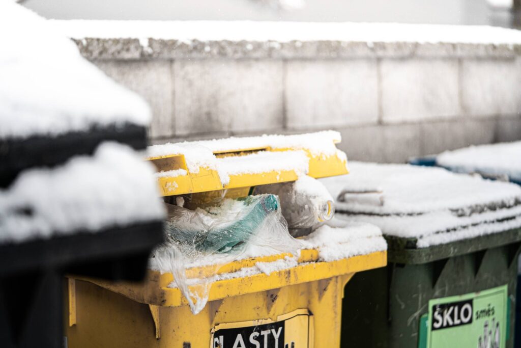 Snowy Trash Cans Free Photo