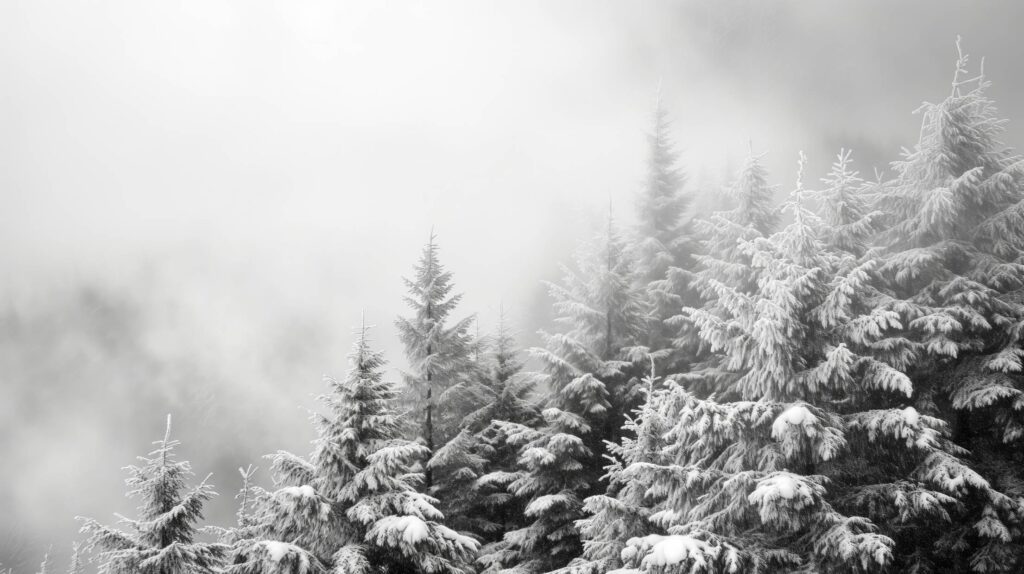 Snowy Treetops Black and White Photography Foggy Winter Stock Free