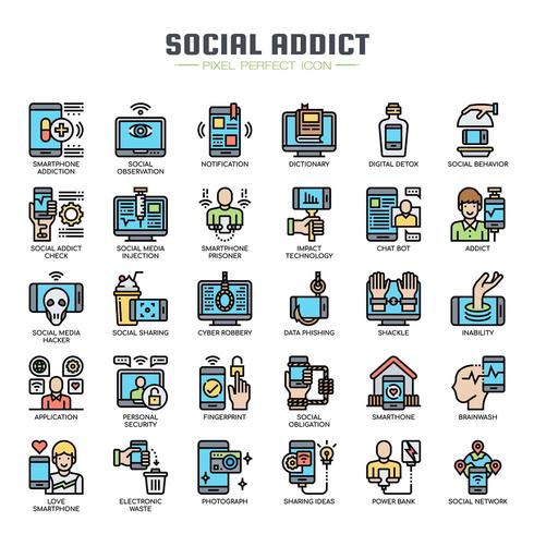 Social Media Addiction Thin Line Color Icons Stock Free