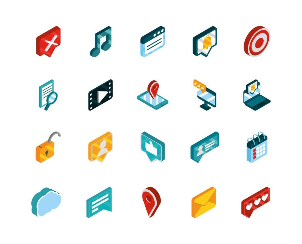 Social media isometric icon set pack Stock Free