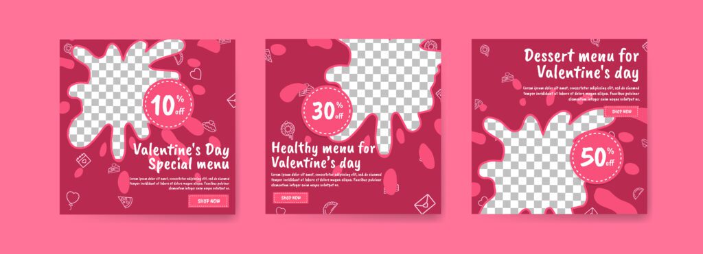 Social media post template for digital marketing and sales promotion on Valentine’s Day. Advertising for Valentine’s Day special food menus. Nice healthy food for valentine’s day Free Vector