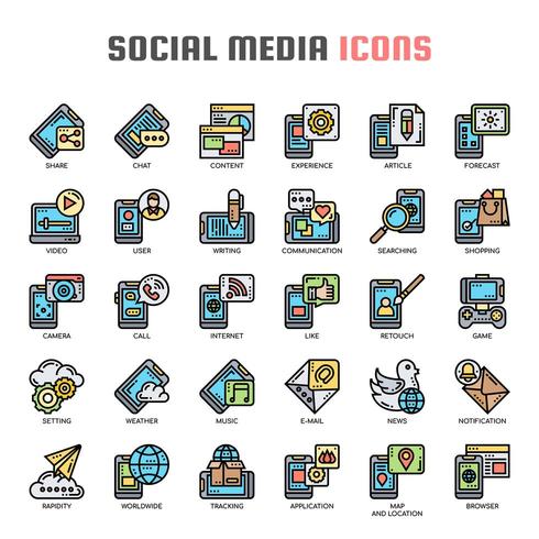 Social Media Thin Line Color Icons Stock Free