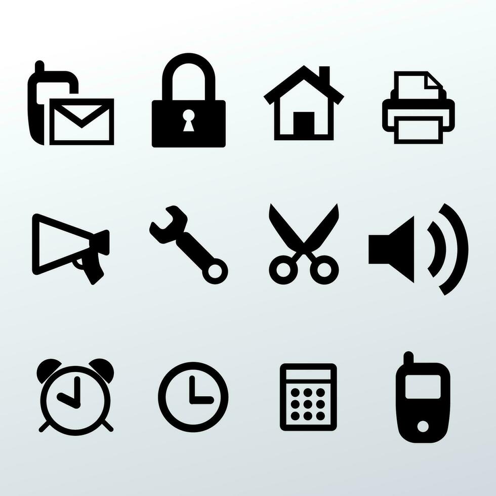 Solid vector icon set-security fector, message, clock vector illustration. Stock Free and Free SVG