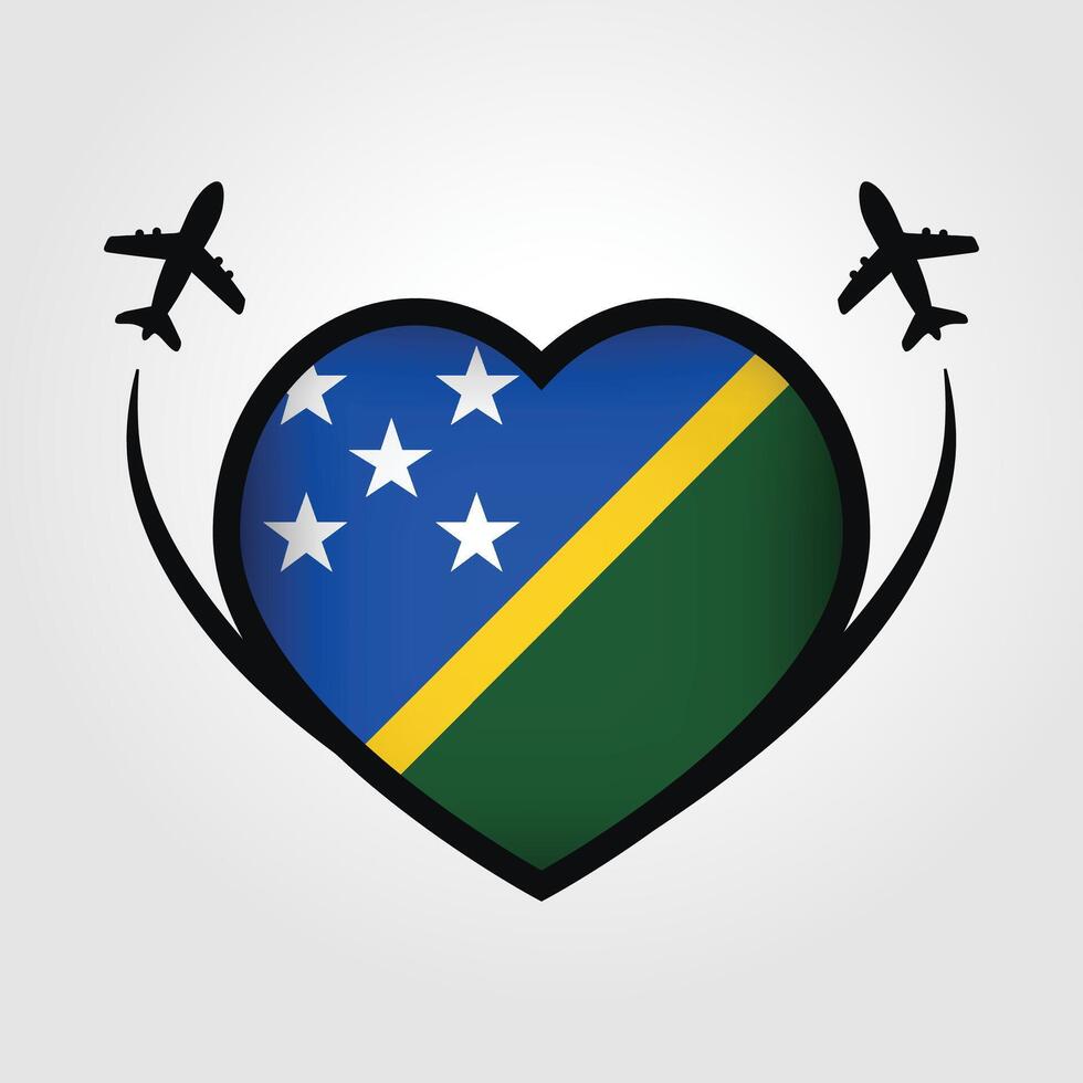 Solomon Islands Travel Heart Flag With Airplane Icons Stock Free