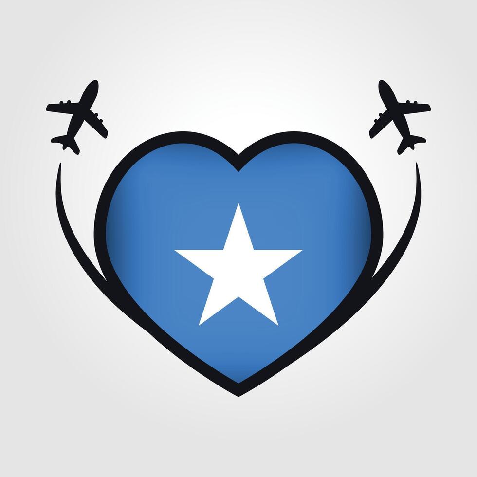 Somalia Travel Heart Flag With Airplane Icons Stock Free