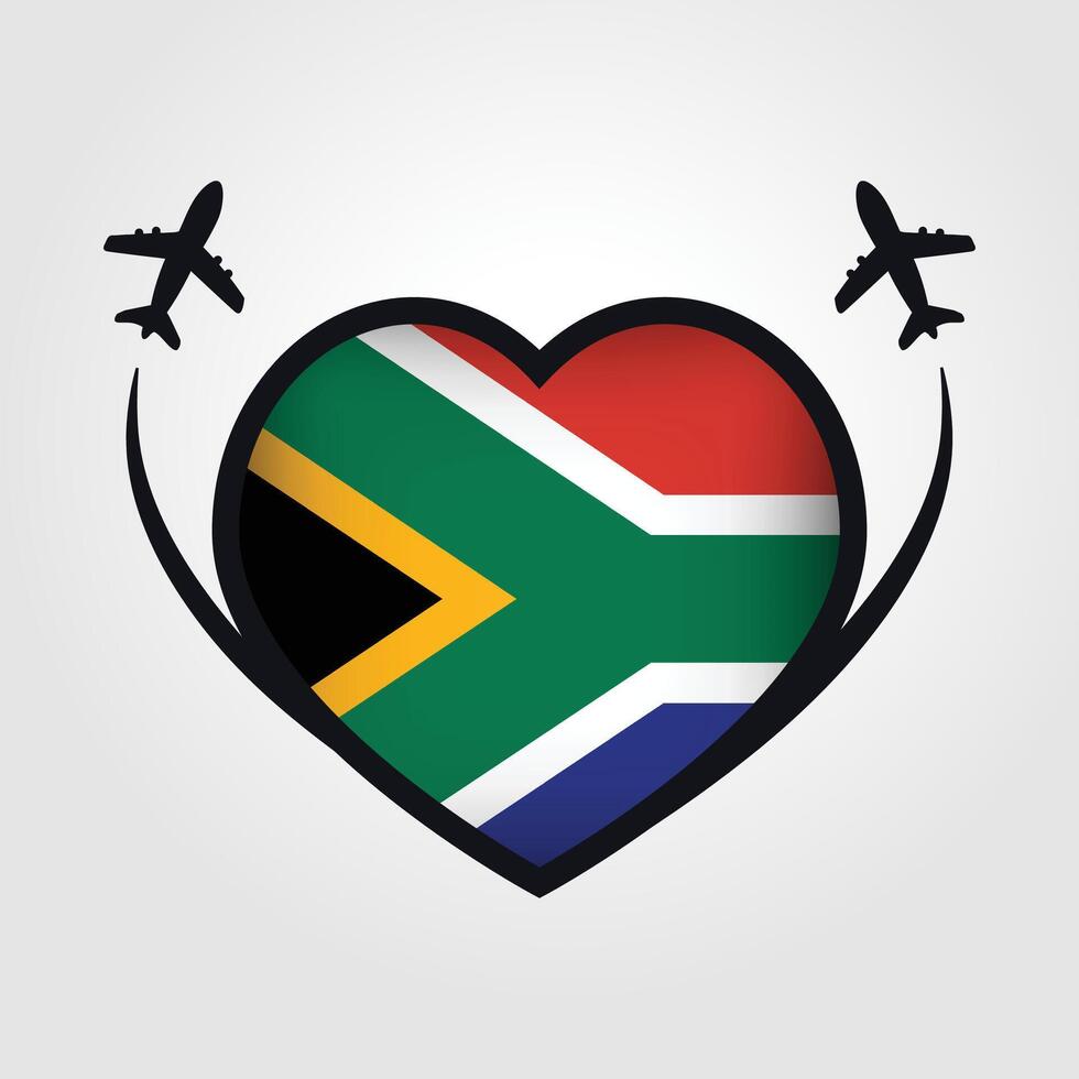 South Africa Travel Heart Flag With Airplane Icons Stock Free