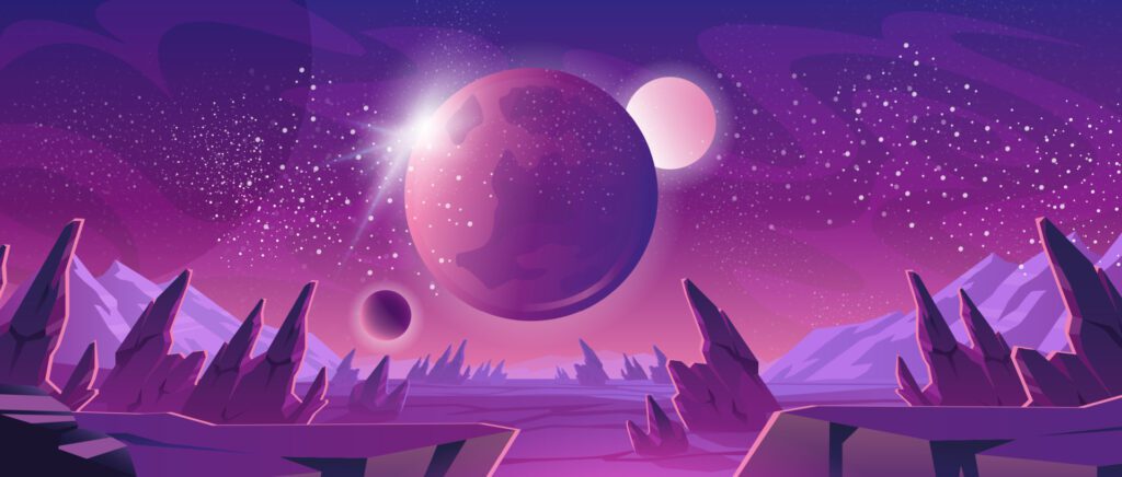 Space background with planet landscape and stars Free Vector