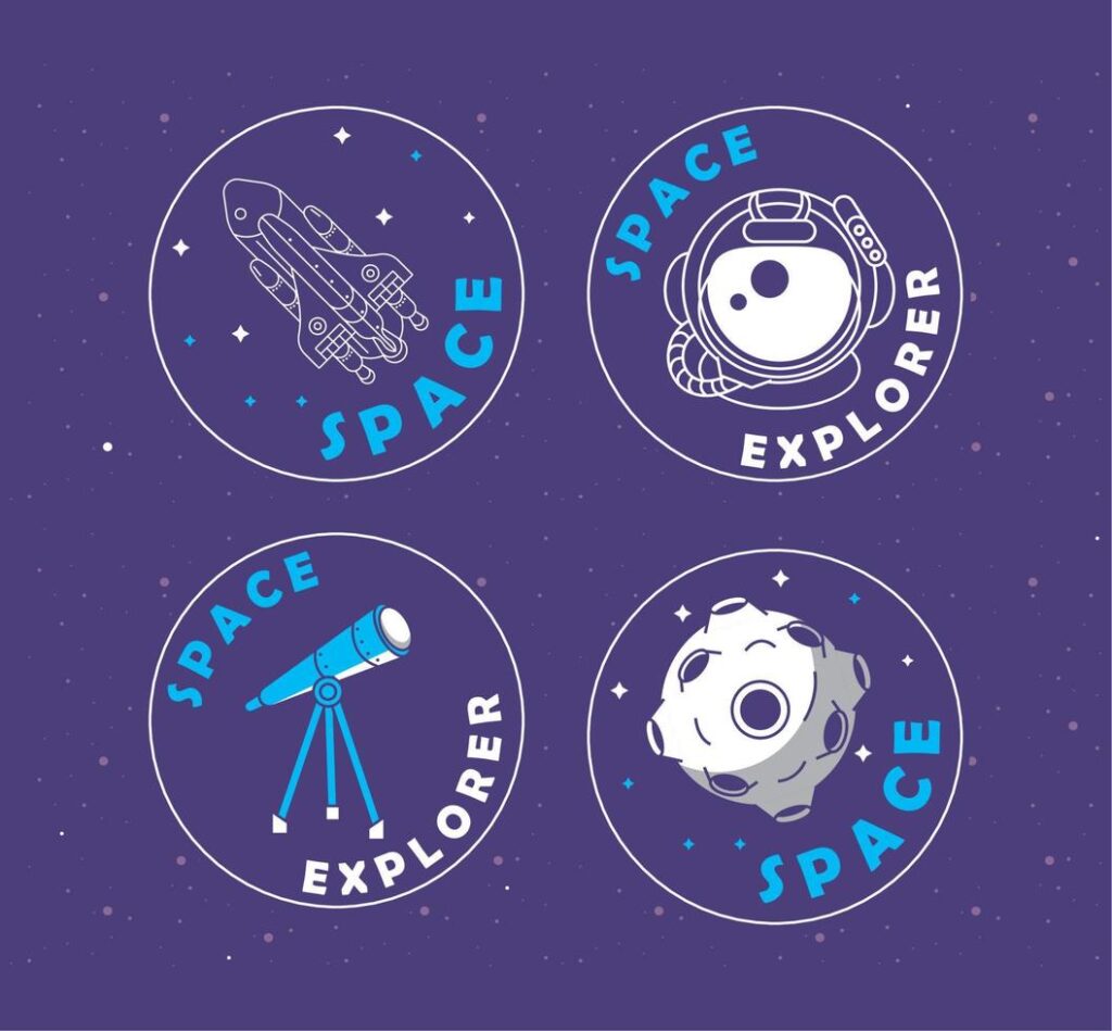 space badges four icons Stock Free