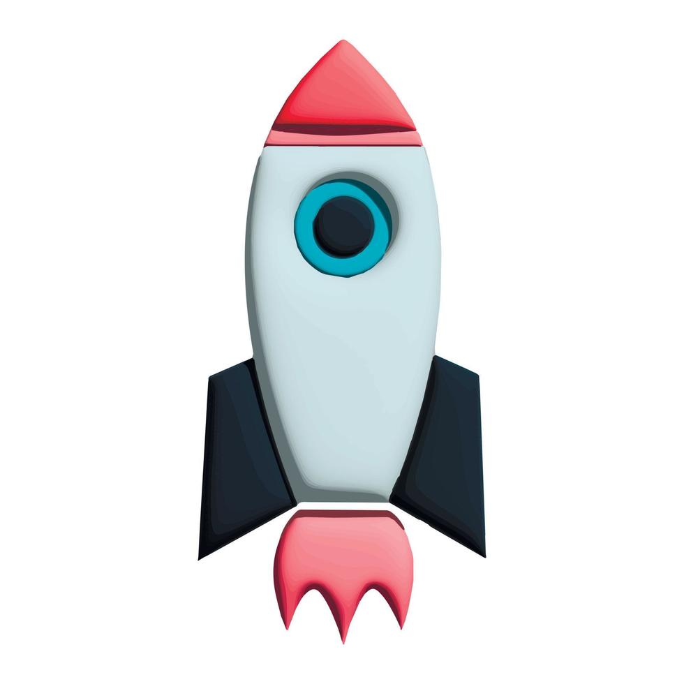 Spaceship rocket. Toy rocket upswing ,spewing smoke. Startup, space, business concept. 3d vector icon. Cartoon minimal style Stock Free