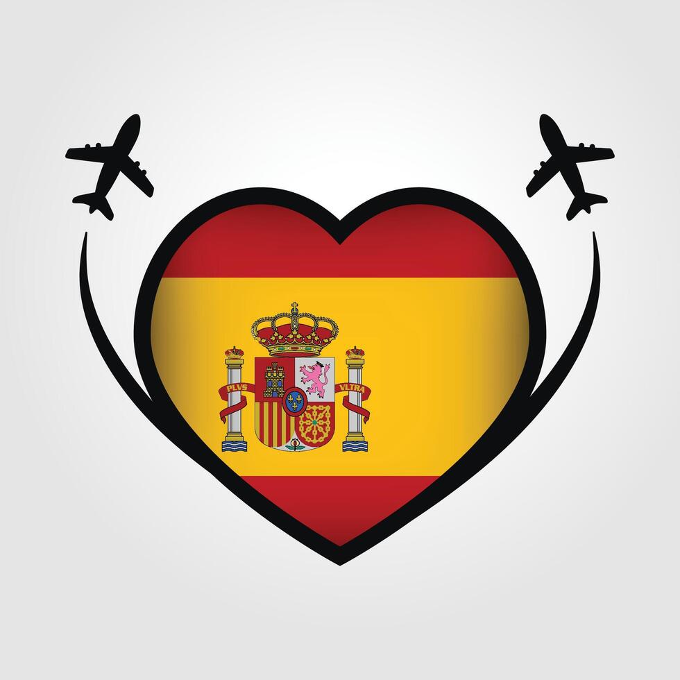 Spain Travel Heart Flag With Airplane Icons Stock Free