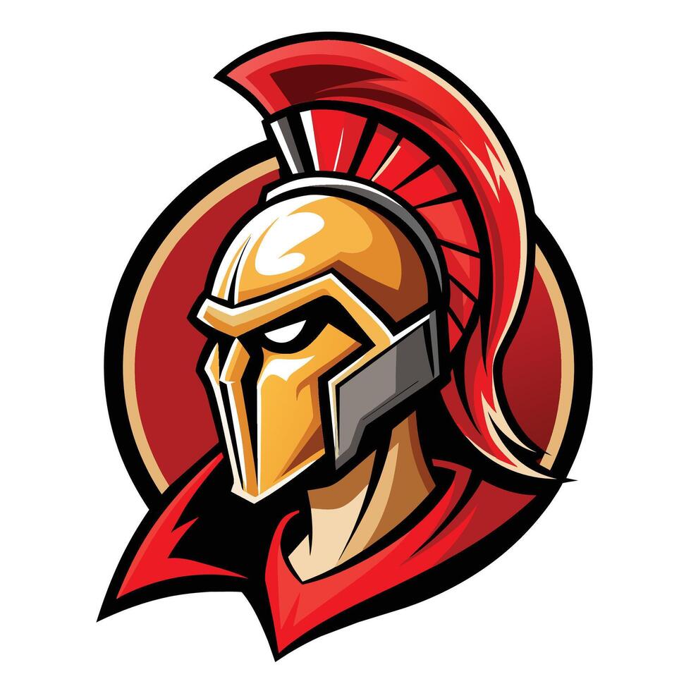 Spartan head wearing iconic helmet representing strength and courage in battle, Unleash Spartan Spirit with Striking Helmet Mascot Logo Stock Free