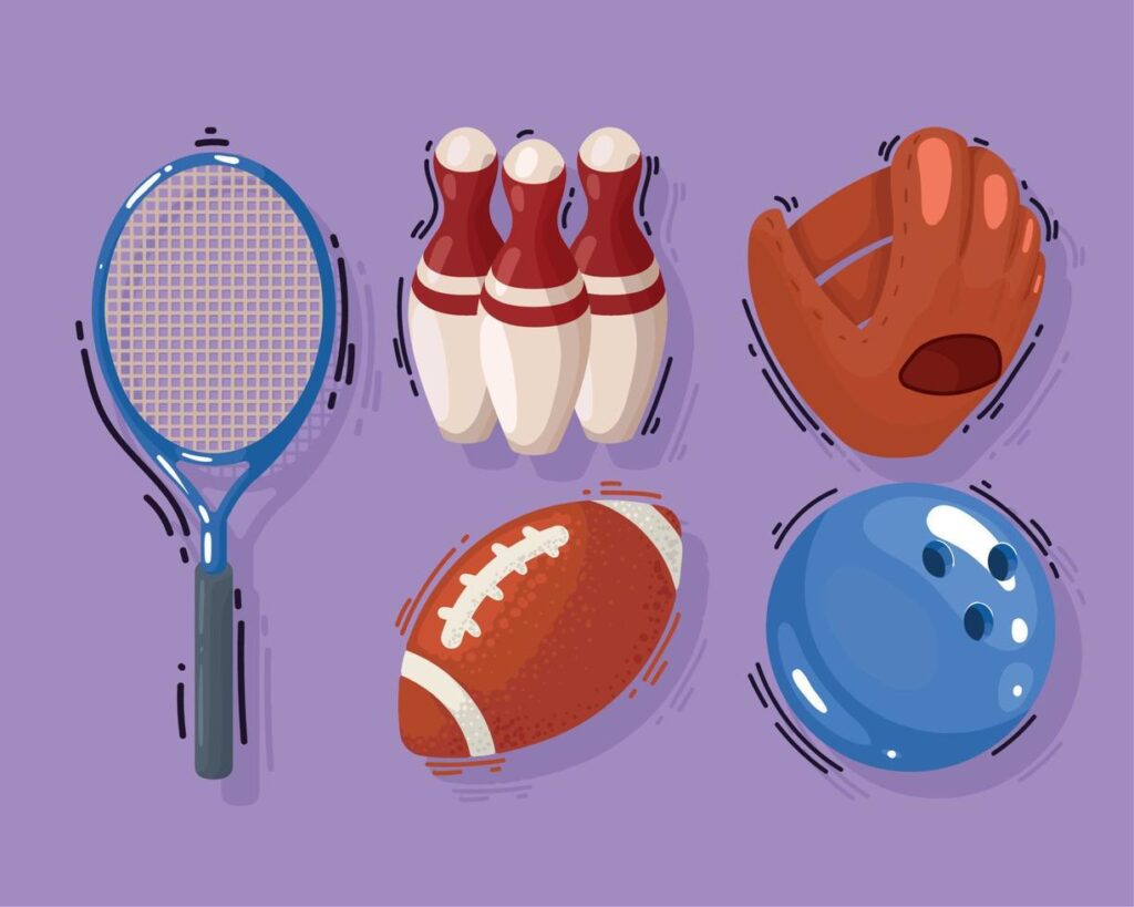 sports equipment five icons Stock Free