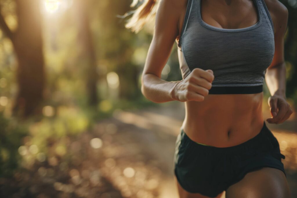 Sporty Fit Woman Running in the Forest Stock Free