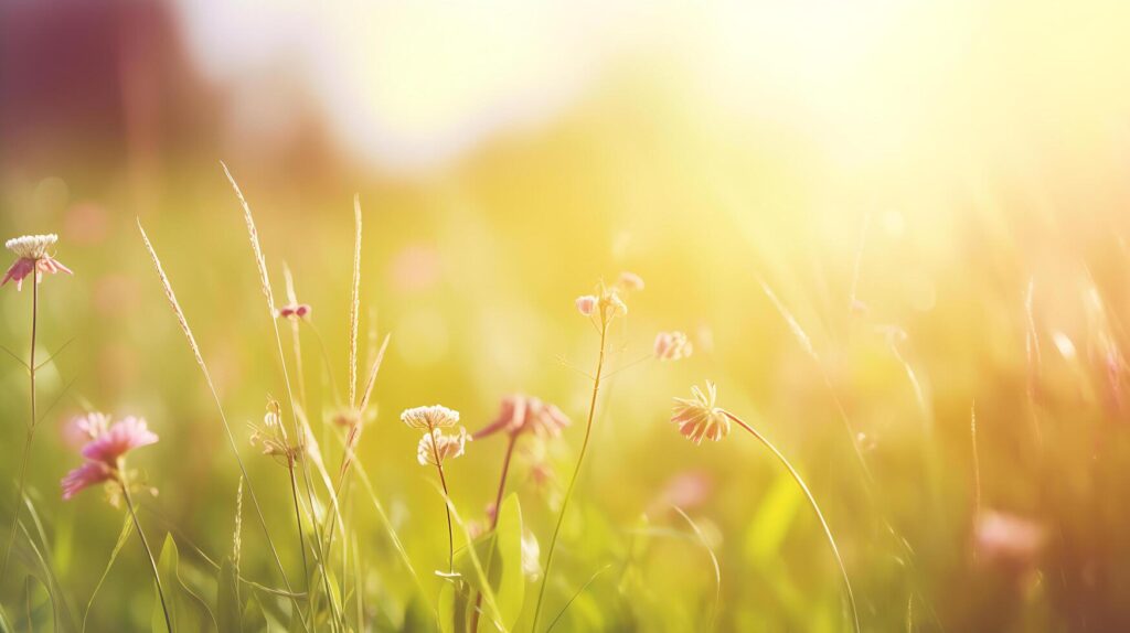 Spring Background with flowers with the sun shining on it Stock Free