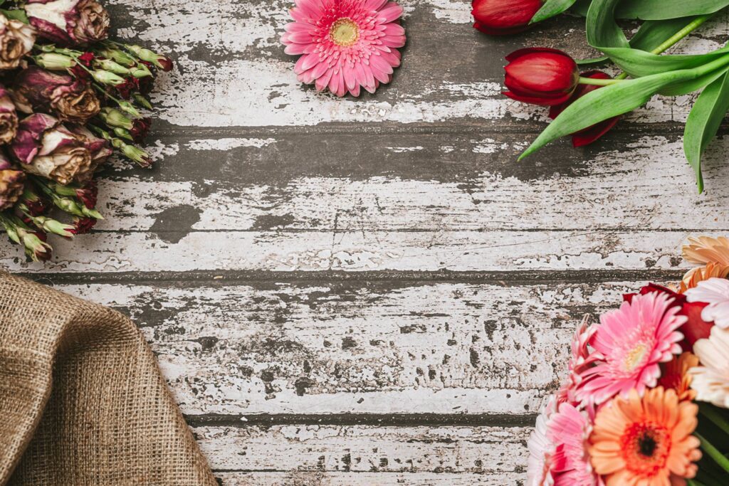 Spring Rustic Hero Background with Flowers Free Photo