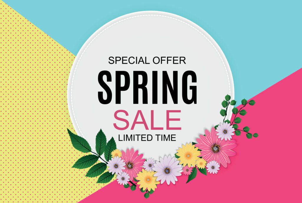 Spring Sale Cute Background with Colorful Flower Elements. Vector Illustration Free Vector