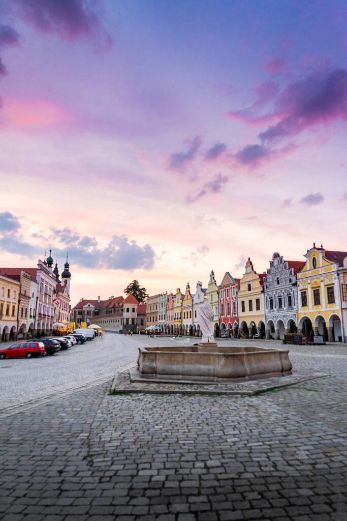 Square with a Fountain in Telč, Czech Republic Free Photo