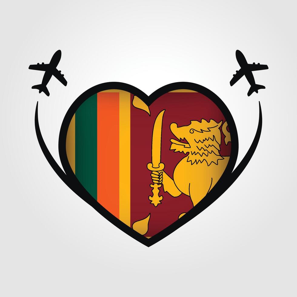 Sri Lanka Travel Heart Flag With Airplane Icons Stock Free