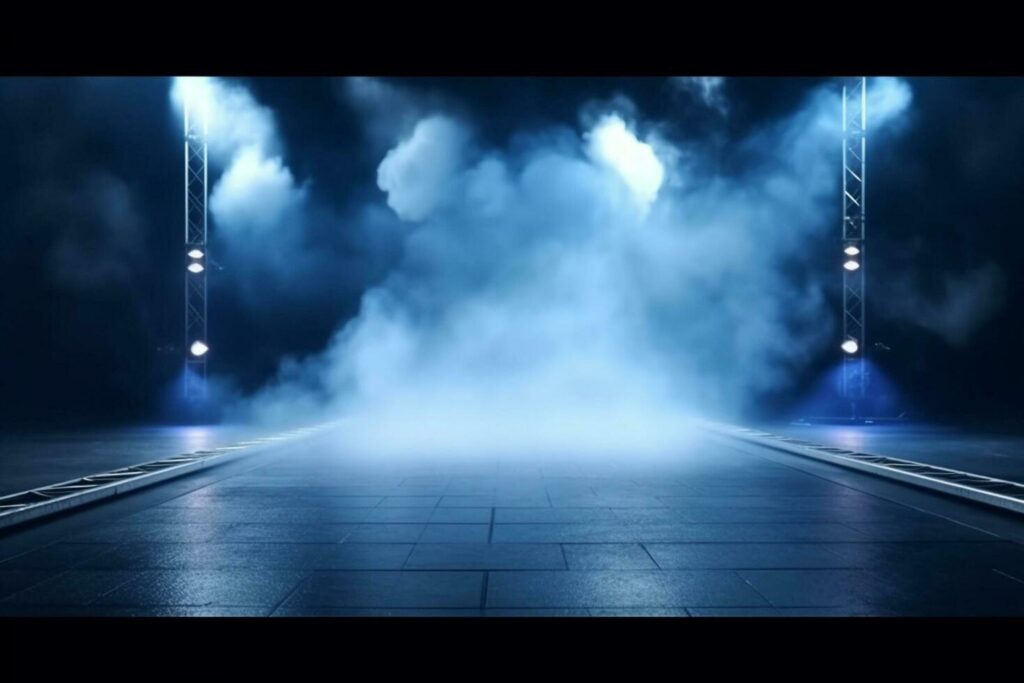 Stage Spotlight with smoke and spotlights, Stage Spotlight on a Stage, Stage Background Ai Generative Stock Free