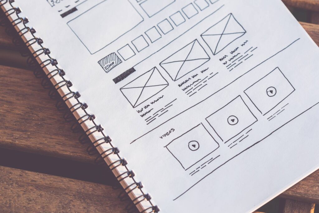 Startup Website Layout Wireframes Ideas Sketched on Paper Free Photo