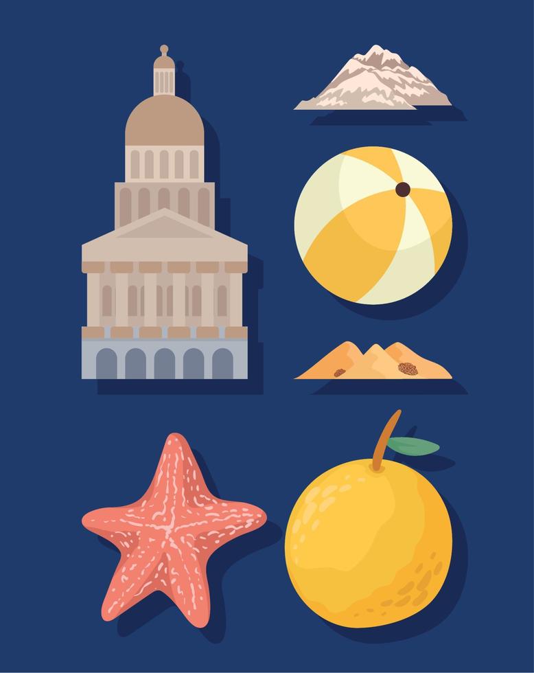 state of California six icons Stock Free