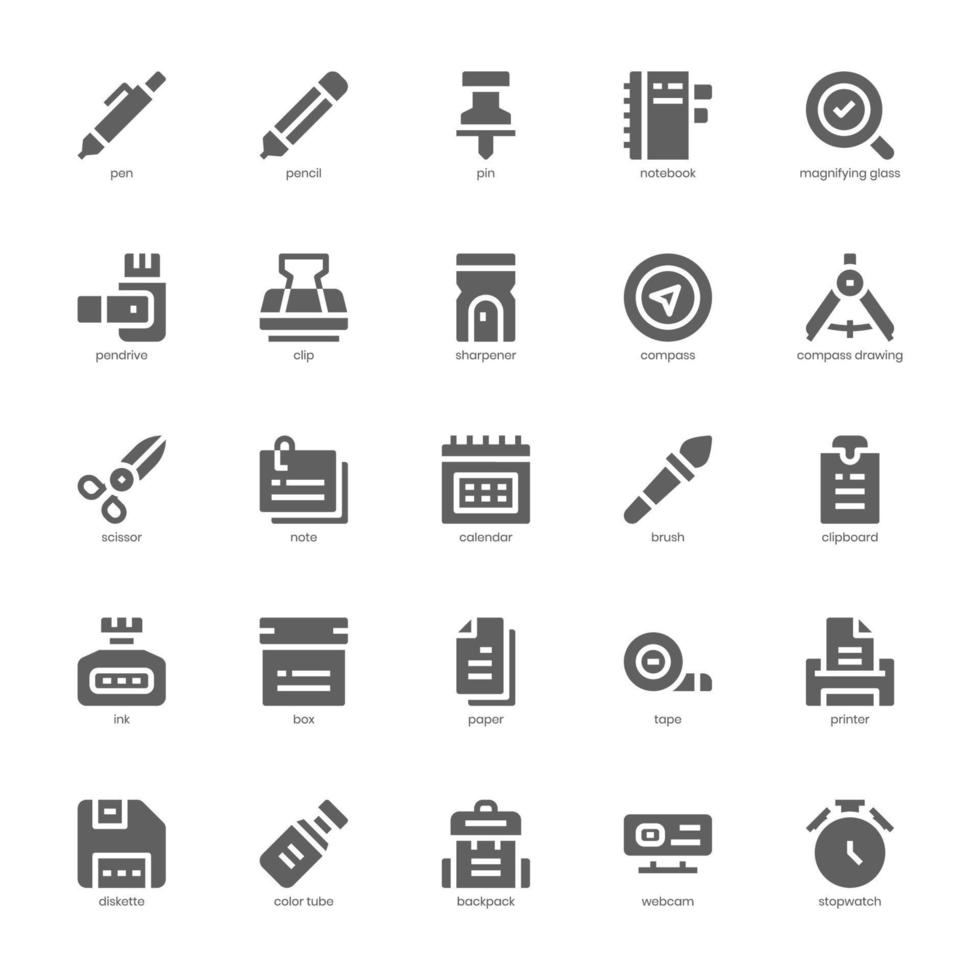 Stationery icon pack for your website, mobile, presentation, and logo design. Stationery icon glyph design. Vector graphics illustration and editable stroke. Stock Free