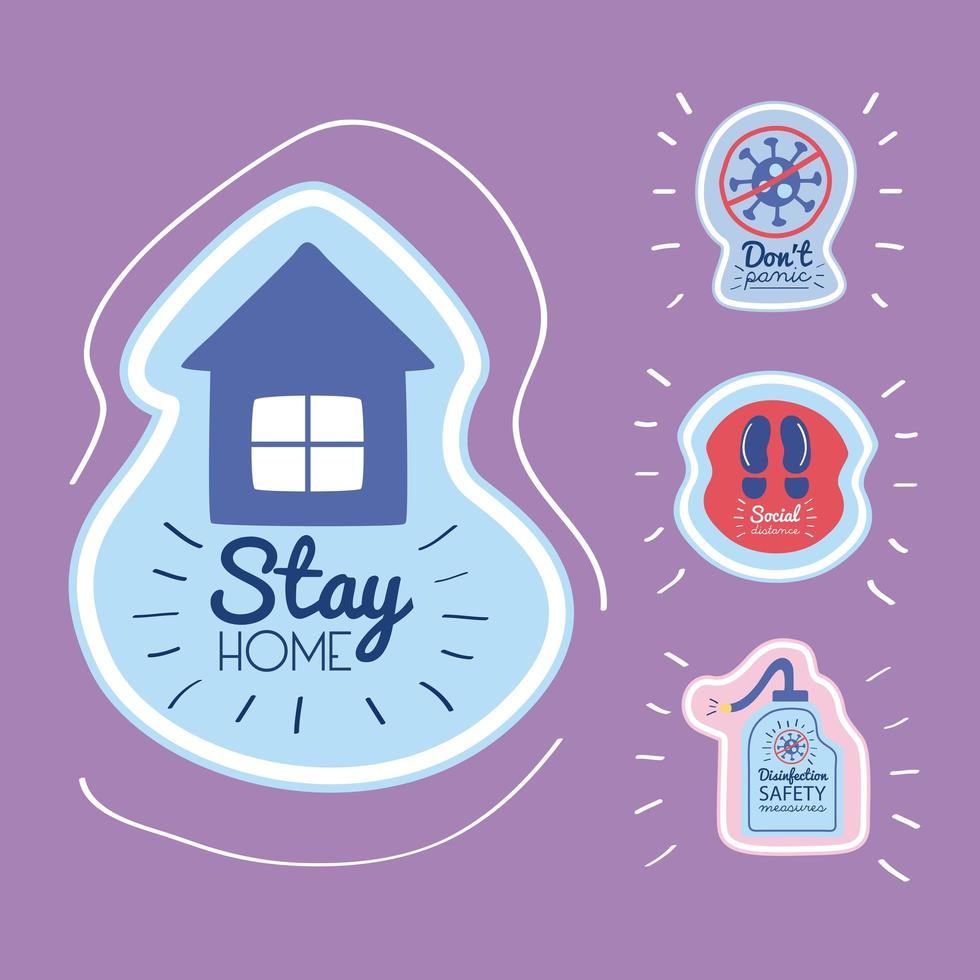 stay home lettering campaign with house and icon set Stock Free