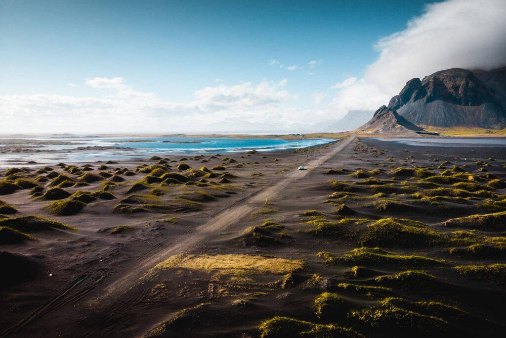 Stokksnes Famous Black Sand Dunes Iceland Sandy Road Free Photo