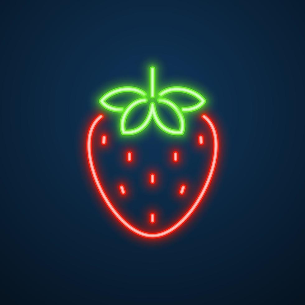 strawberry fruit icon neon sign vector Stock Free