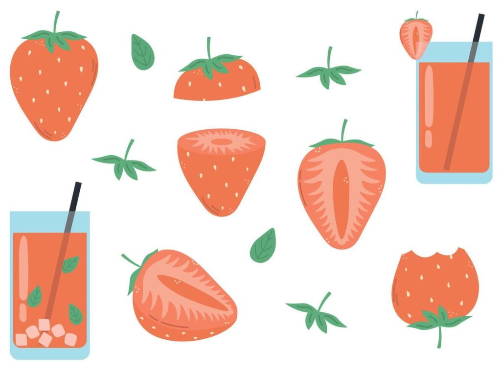 Strawberry Icon Sheet, Strawberry fresh juice, fruits collection Stock Free