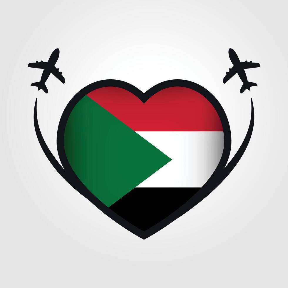 Sudan Travel Heart Flag With Airplane Icons Stock Free