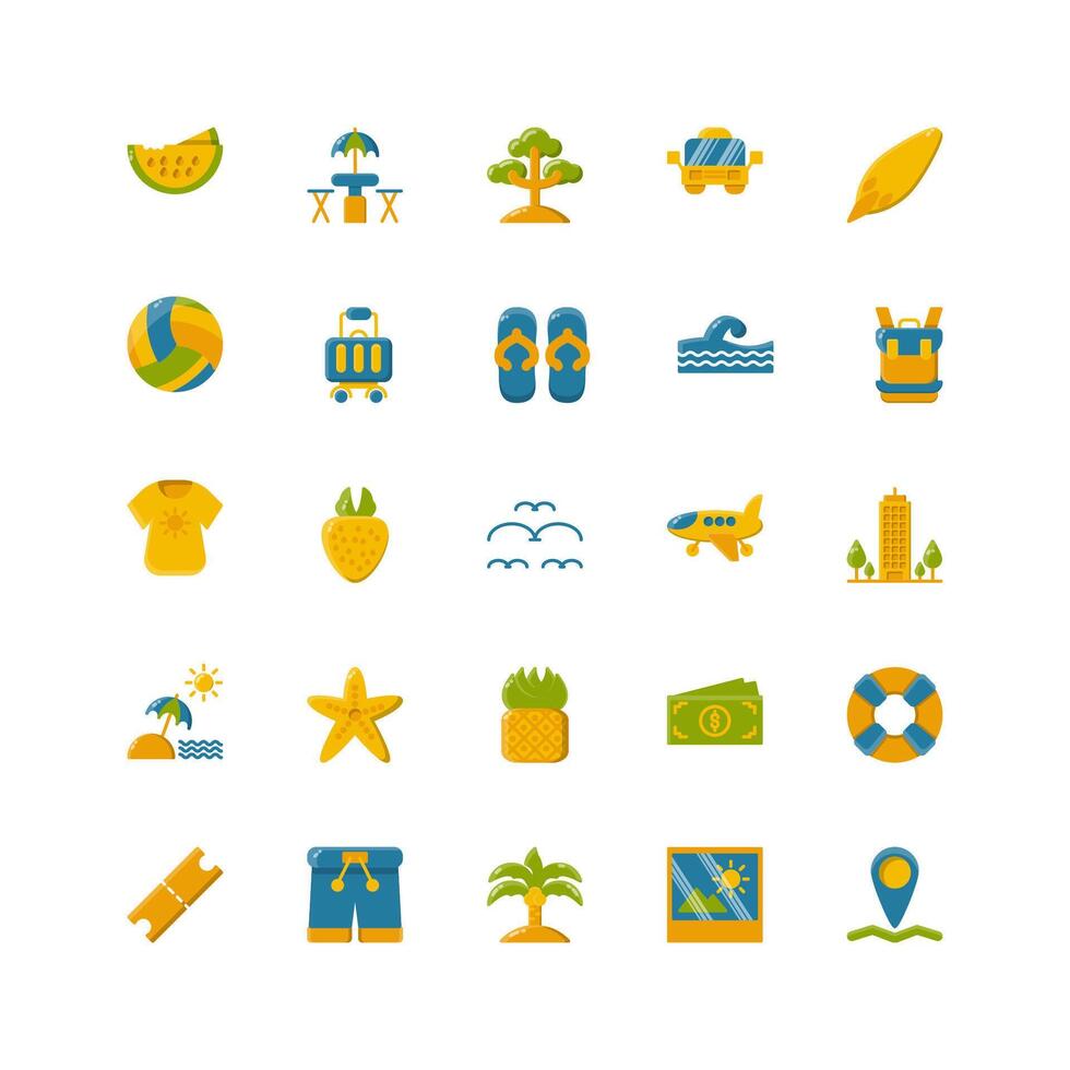 summer icon set. flat color icon collection. Containing summer icons. Stock Free