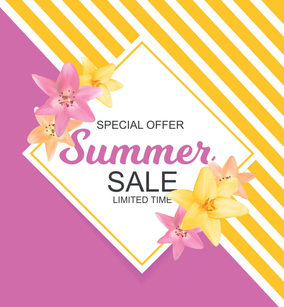 Summer Sale Banner with Lily Flowers. Cute Natural Background Vector Illustration Free Vector